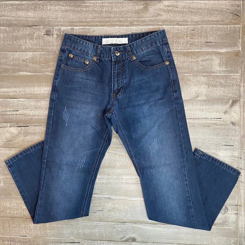 Blue Rag Dark Wash Mid Rise Distressed 5 Pockets Women's Jeans Size 30 - Picture 4 of 12